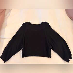 The Row Black Wide Cotton/Cashmere Crew Neck Sweater, Size Small